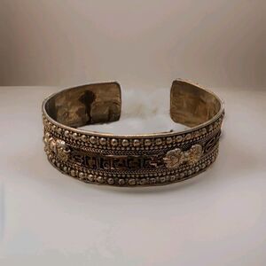 Tibetan Silver Cuff Bracelet Om Mani Padme Hum Mantra Adjustable Ethnic Boho
